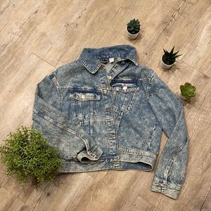 H&M jean jacket, Medium, Jean blue and white with gold thread